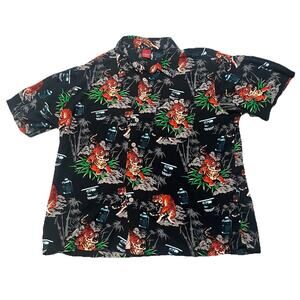 Junction West Hawaiian Shirt Men XL Tiger Print Black Rayon